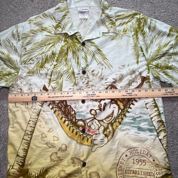 Walt Disney Land Mens Large Hawaiian Shirt Button Parks Mickey Hammock Tiki - Picture 5 of 5